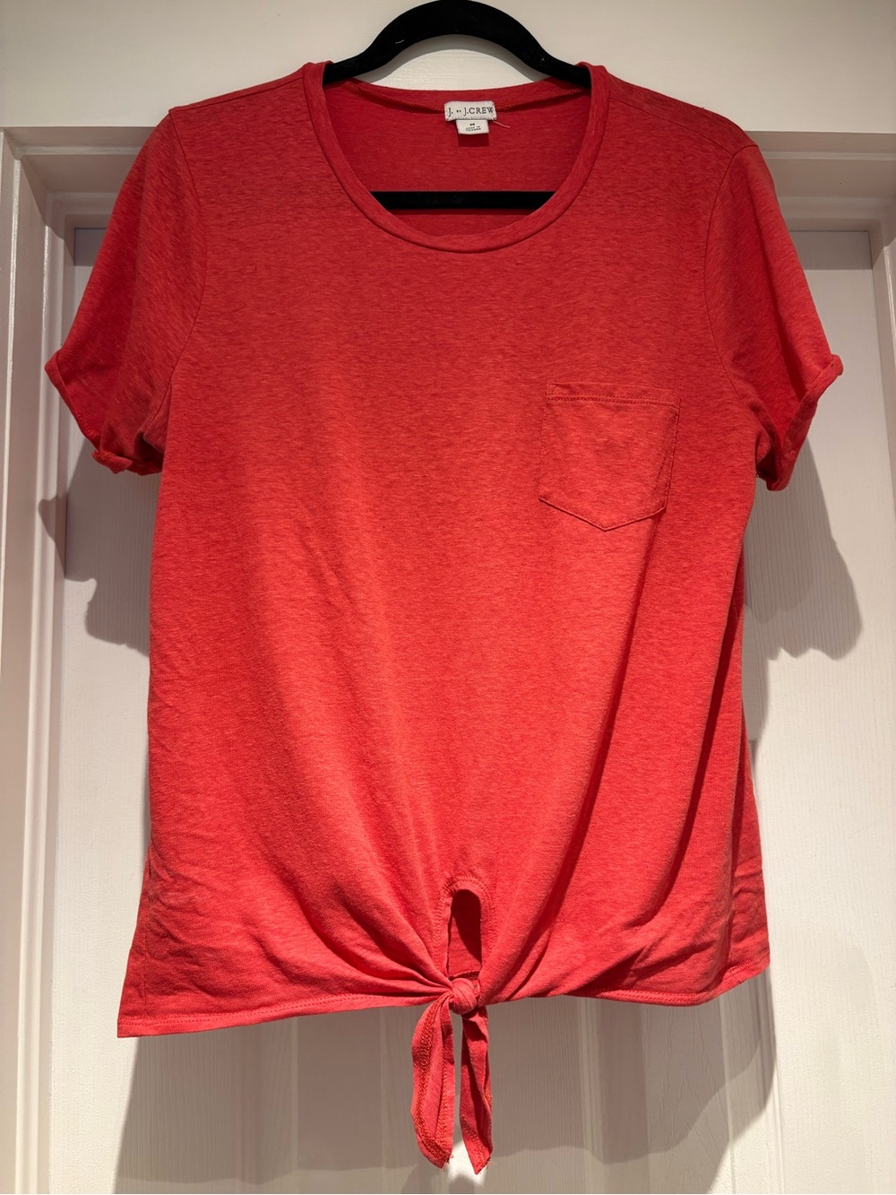 J. Crew Red Tie-Hem Short Sleeve Pocket Tee